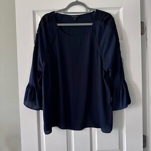 Banana Republic Navy Blouse with Ruffle Sleeves